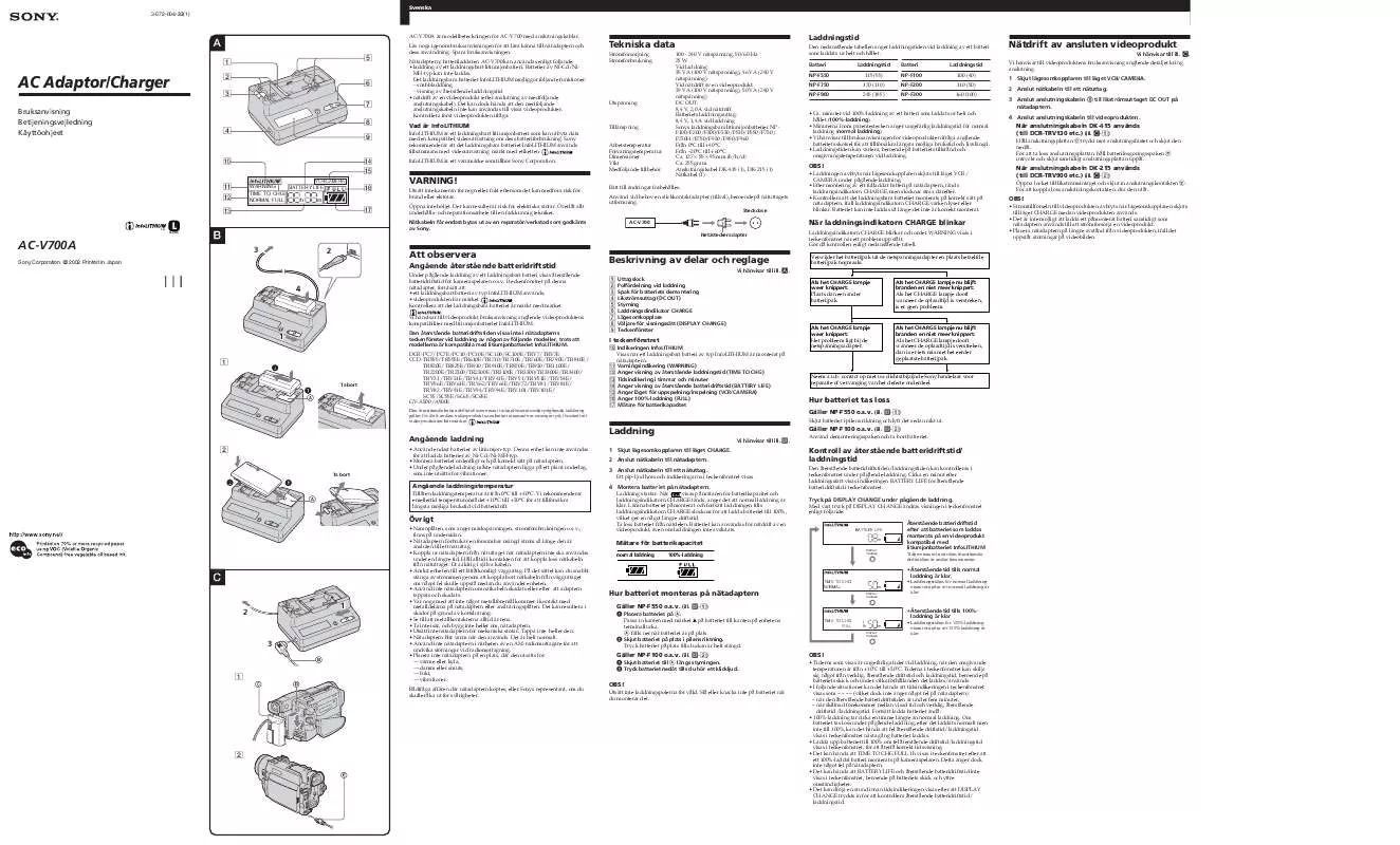 Mode d'emploi SONY AC-V700A