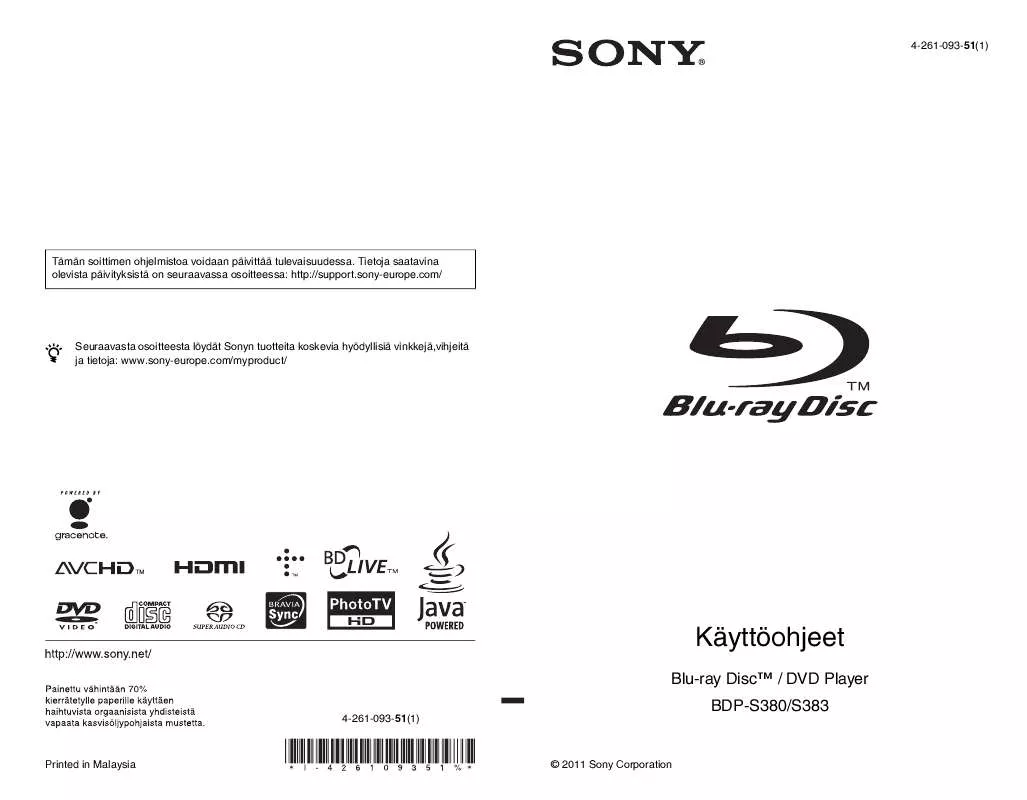 Mode d'emploi SONY BDP-S380