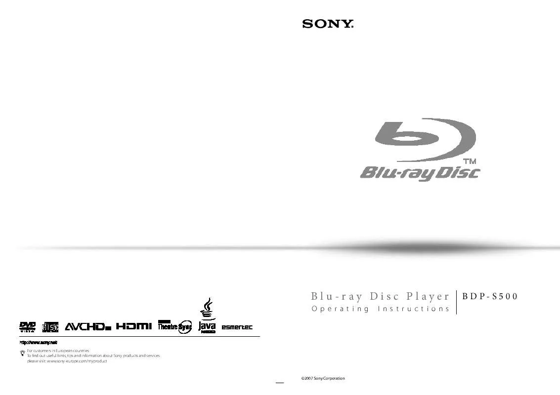 Mode d'emploi SONY BDP-S500