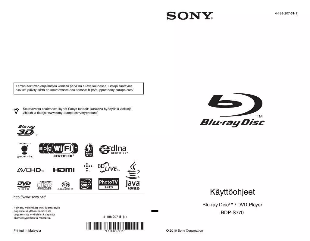 Mode d'emploi SONY BDP-S770