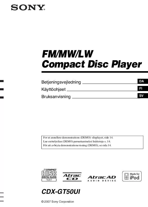 Mode d'emploi SONY CDX-GT50