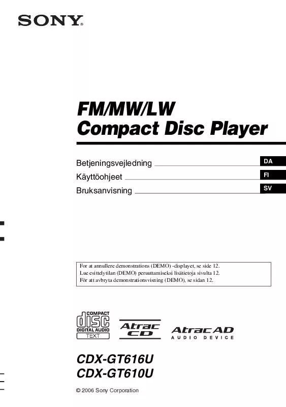 Mode d'emploi SONY CDX-GT610U