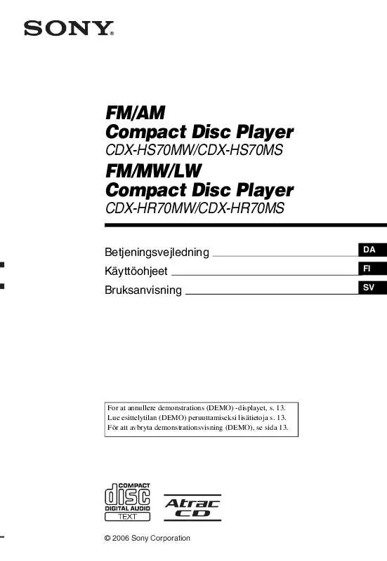 Mode d'emploi SONY CDX-HR70MW