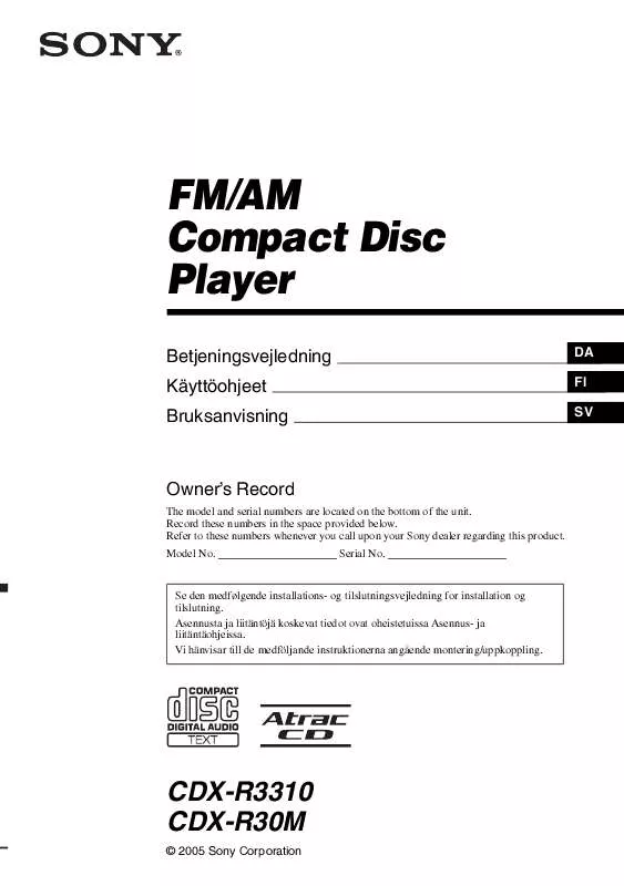 Mode d'emploi SONY CDX-R30M