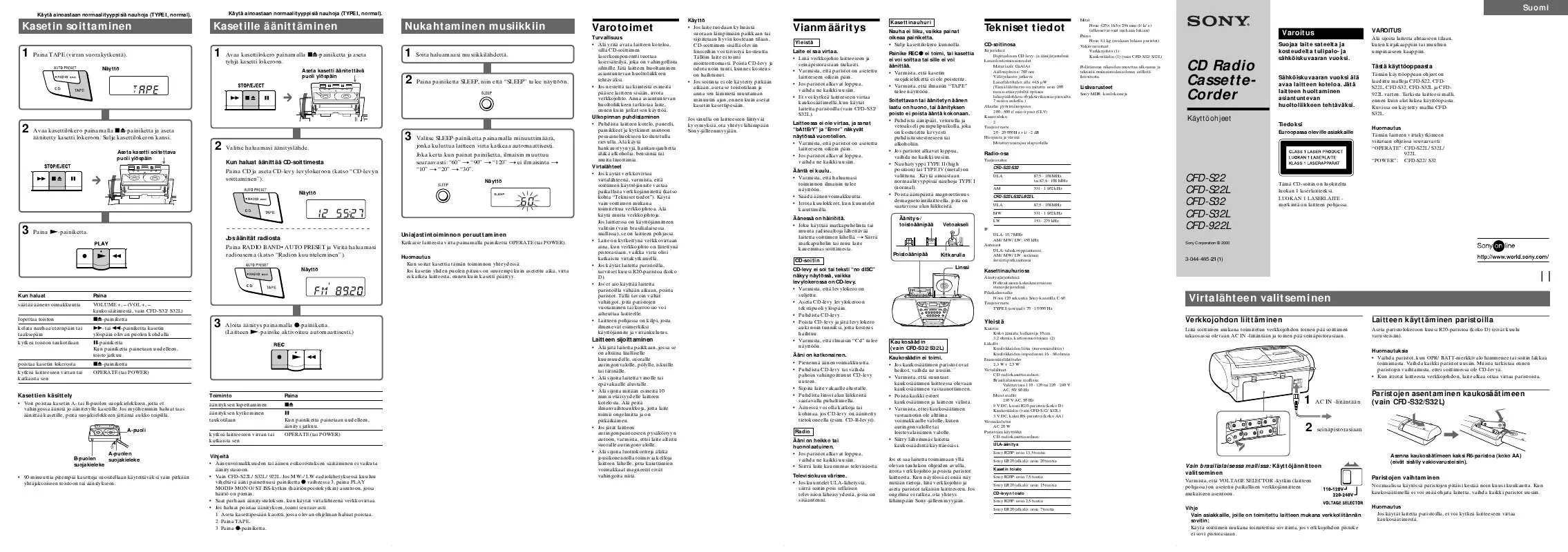 Mode d'emploi SONY CFD-S22L