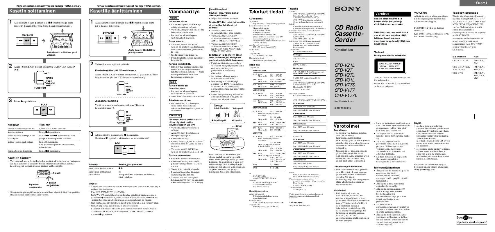 Mode d'emploi SONY CFD-V177