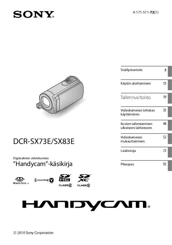 Mode d'emploi SONY DCR-SX73E