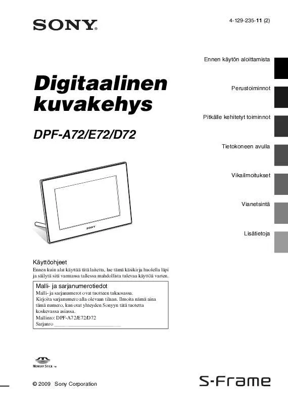 Mode d'emploi SONY DPF-A72