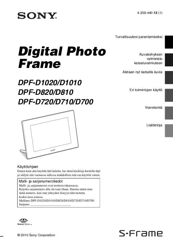 Mode d'emploi SONY DPF-D1010