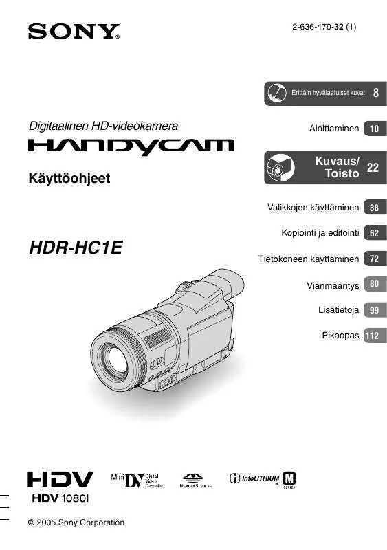 Mode d'emploi SONY HDR-HC1E