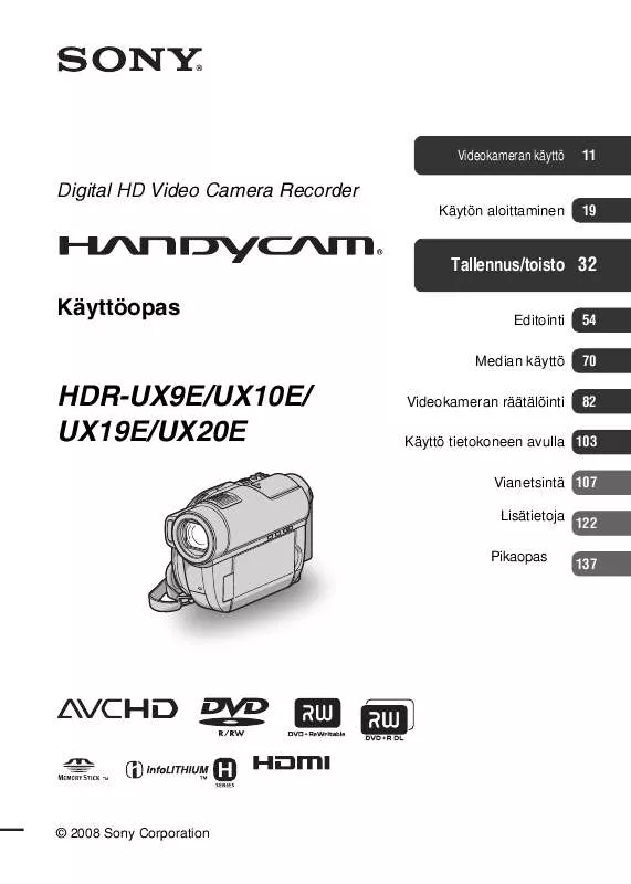 Mode d'emploi SONY HDR-UX10E