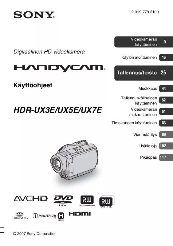 Mode d'emploi SONY HDR-UX3E