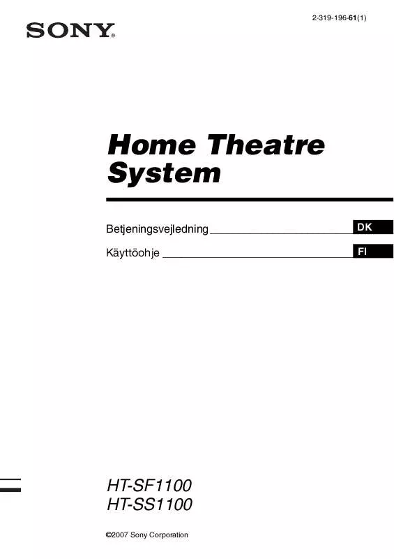 Mode d'emploi SONY HT-SF1100