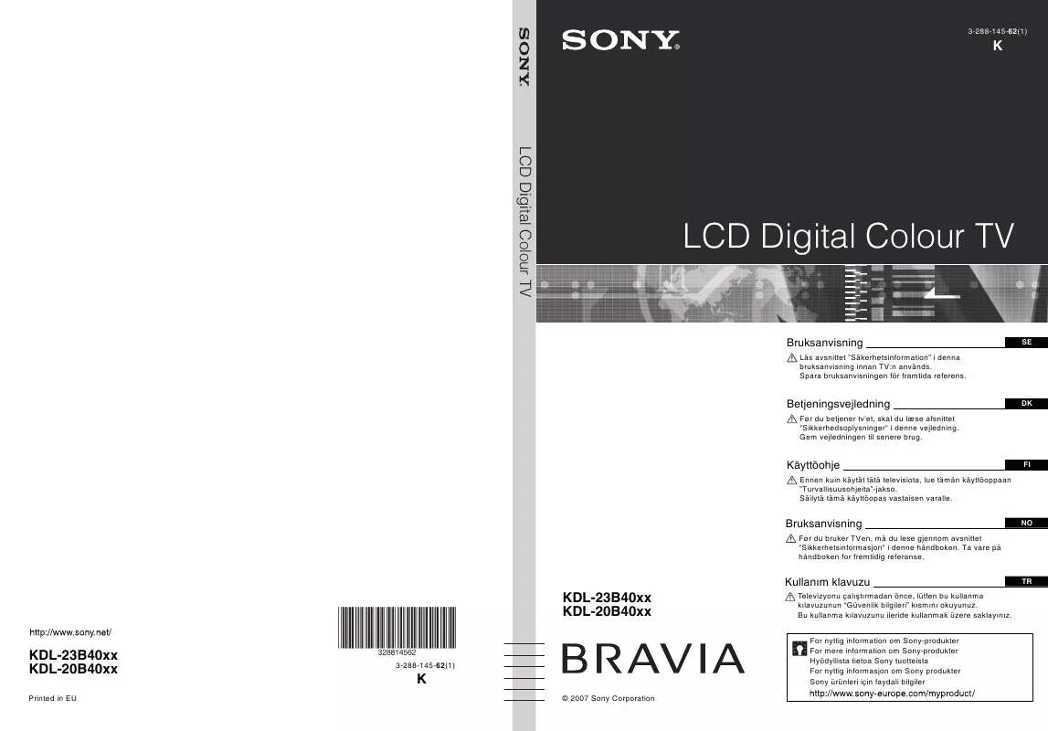 Mode d'emploi SONY KDL-20B4030