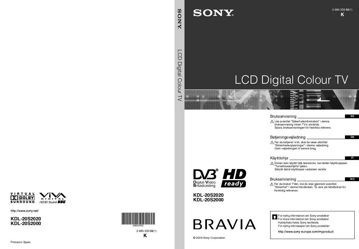 Mode d'emploi SONY KDL-20S2020