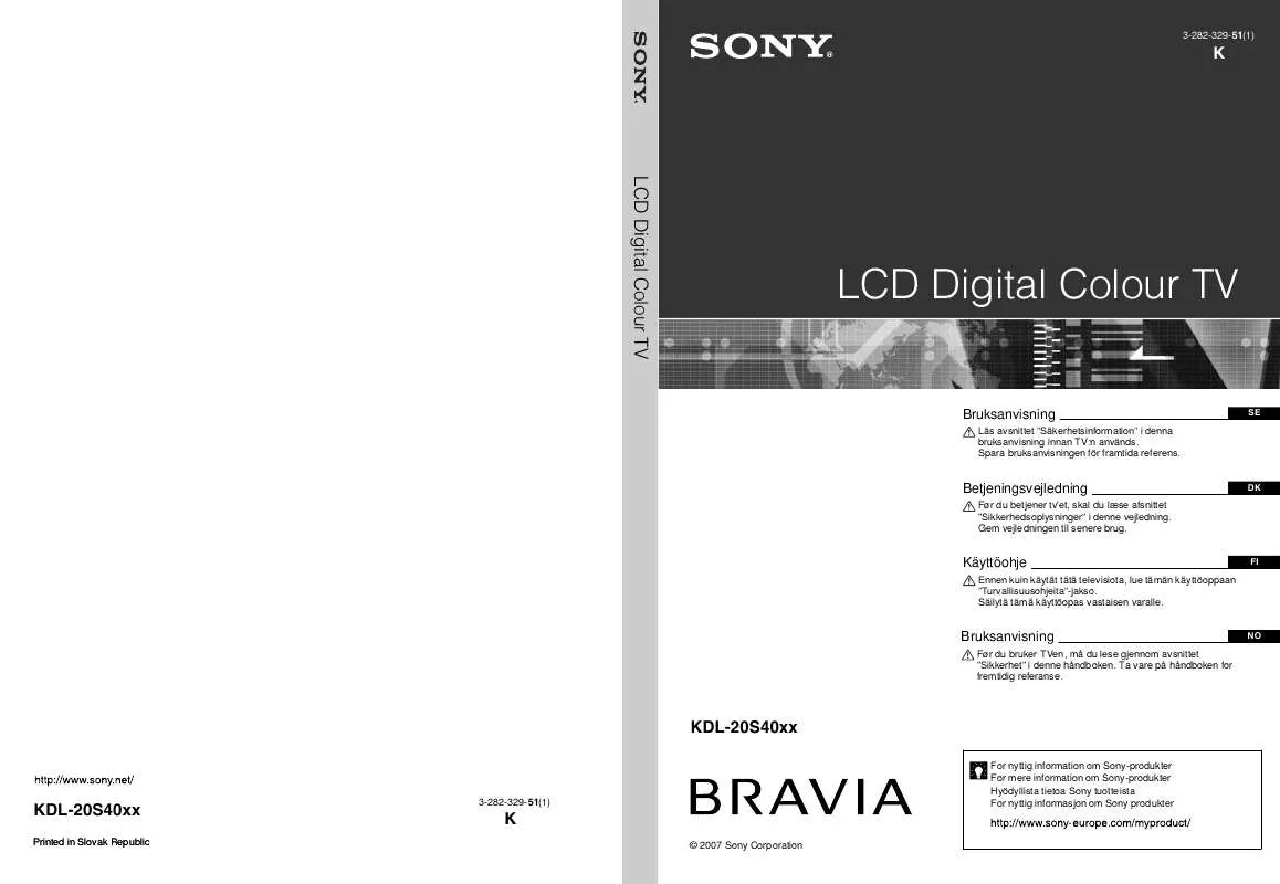 Mode d'emploi SONY KDL-20S4020