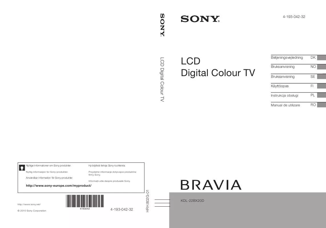 Mode d'emploi SONY KDL-22BX20D