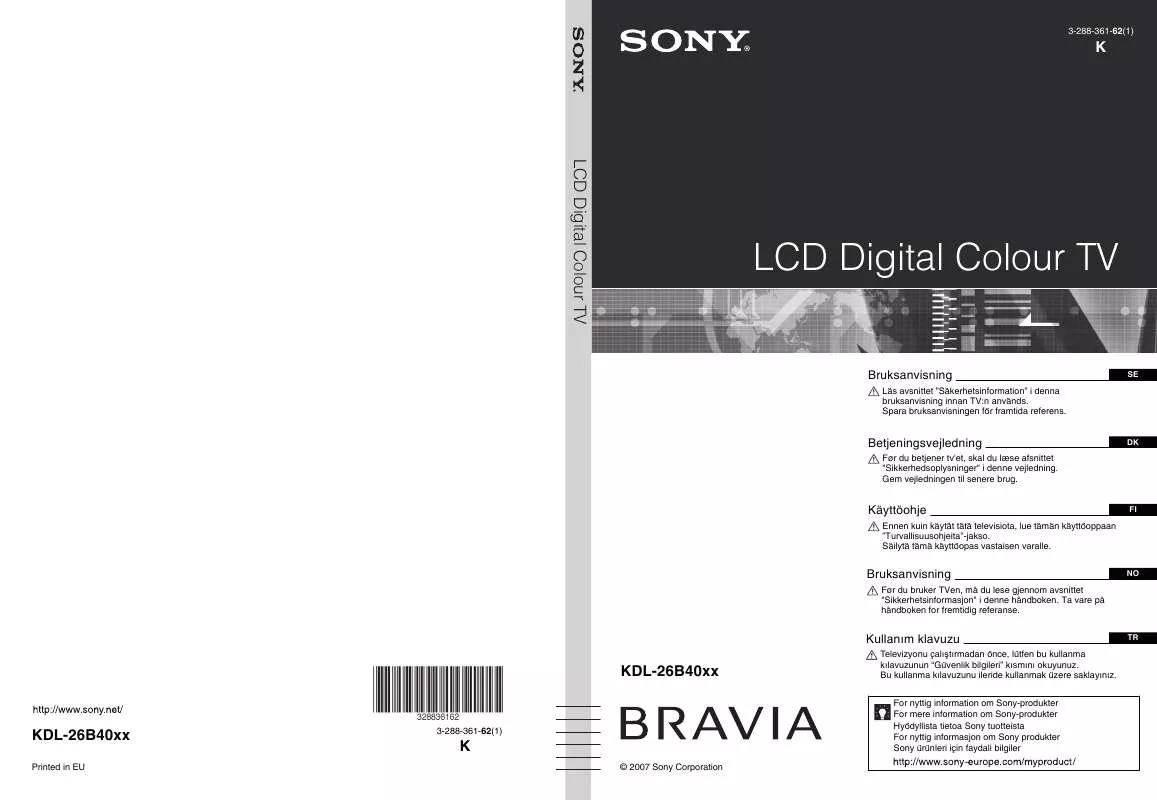 Mode d'emploi SONY KDL-26B4030