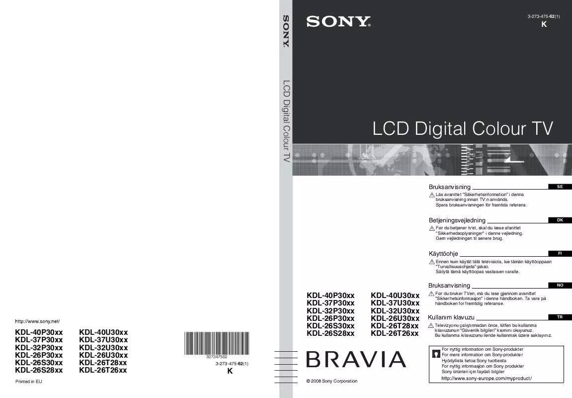 Mode d'emploi SONY KDL-26P3030