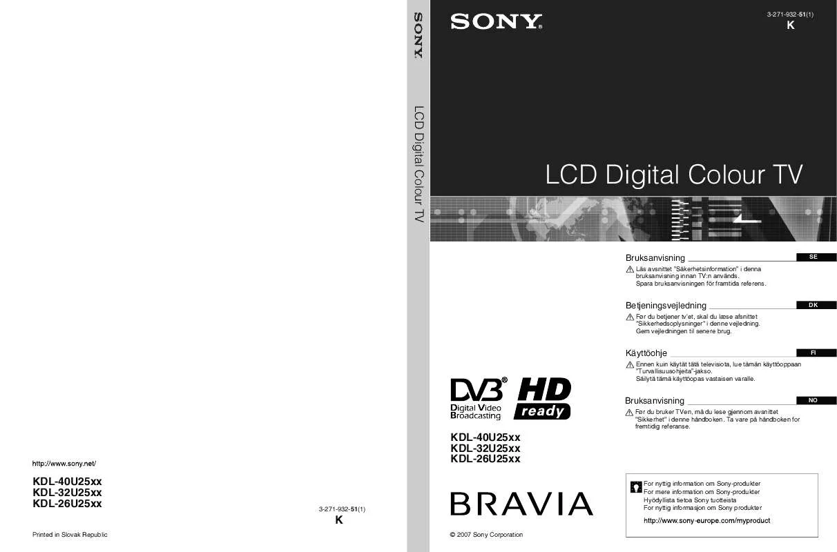 Mode d'emploi SONY KDL-26U2530