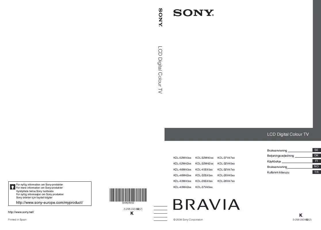 Mode d'emploi SONY KDL-26V4720