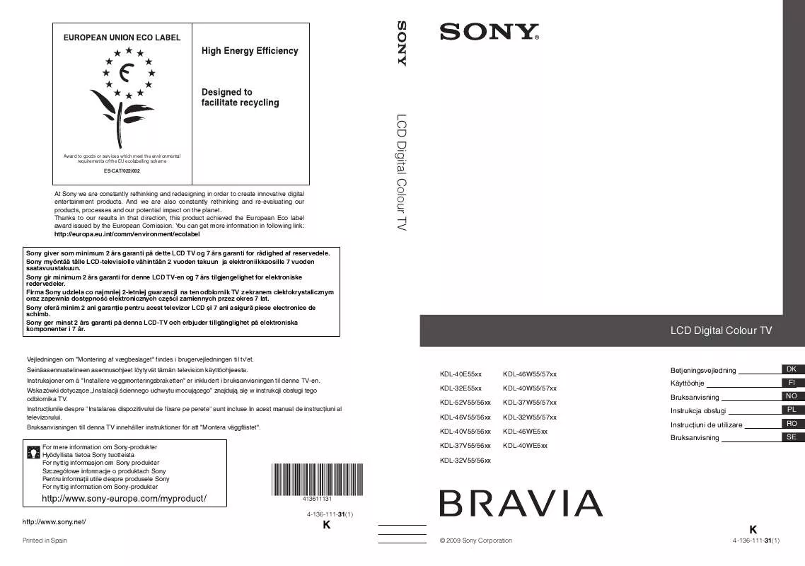 Mode d'emploi SONY KDL-32E5500