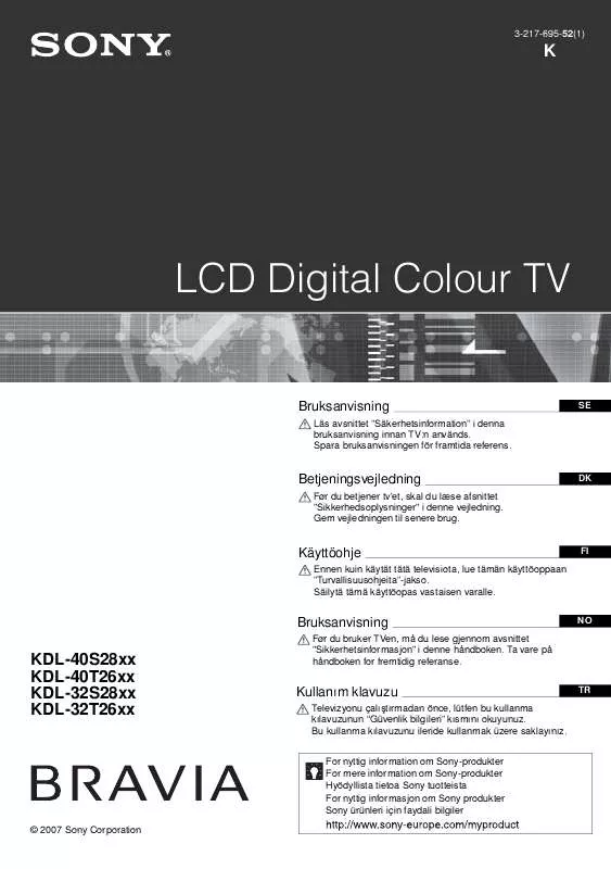 Mode d'emploi SONY KDL-32S2820