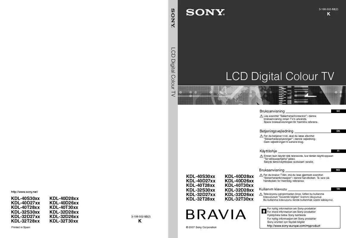 Mode d'emploi SONY KDL-32S3020