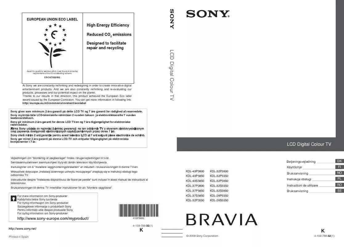 Mode d'emploi SONY KDL-32S5650