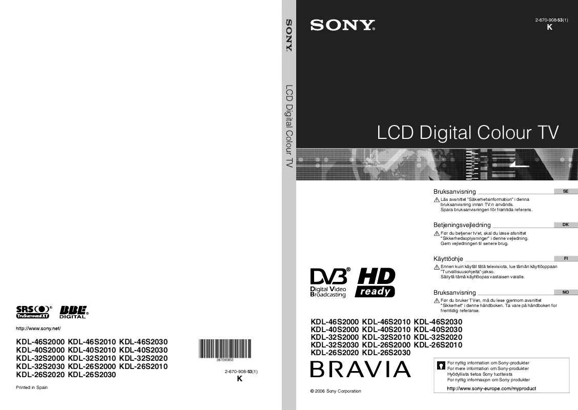 Mode d'emploi SONY KDL-40S2000