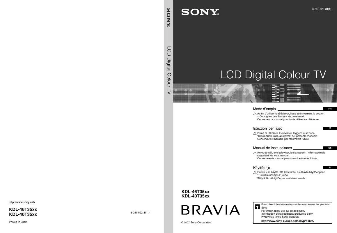 Mode d'emploi SONY KDL-40T3500