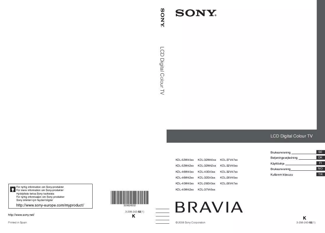 Mode d'emploi SONY KDL-46W4000