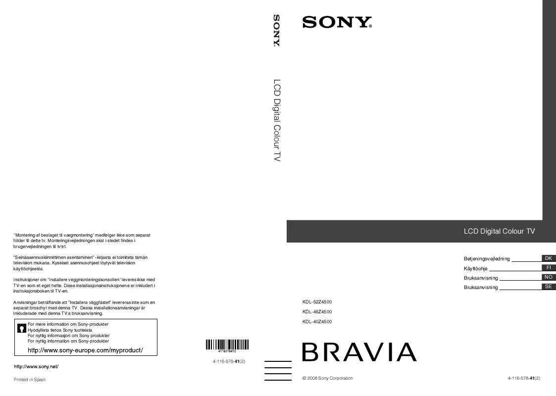 Mode d'emploi SONY KDL-46Z4500