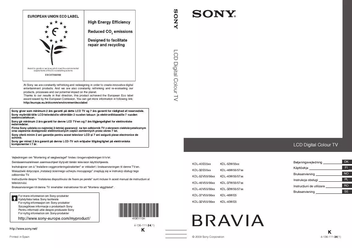 Mode d'emploi SONY KDL-52W5500