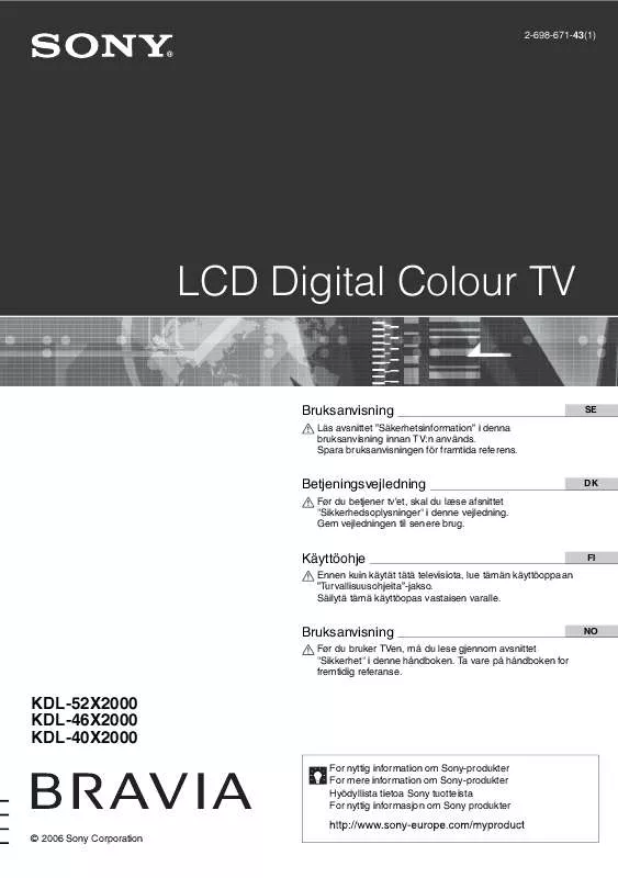 Mode d'emploi SONY KDL-52X2000