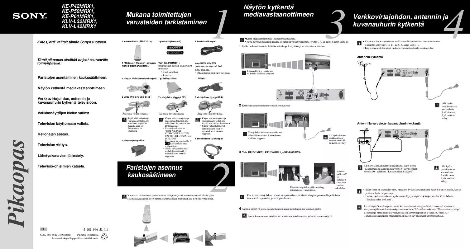 Mode d'emploi SONY KE-P42MRX1