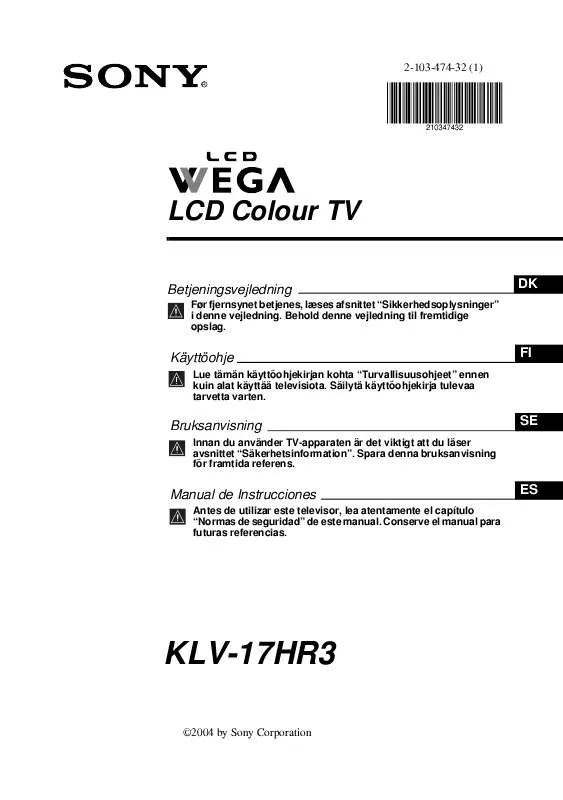 Mode d'emploi SONY KLV-17HR3