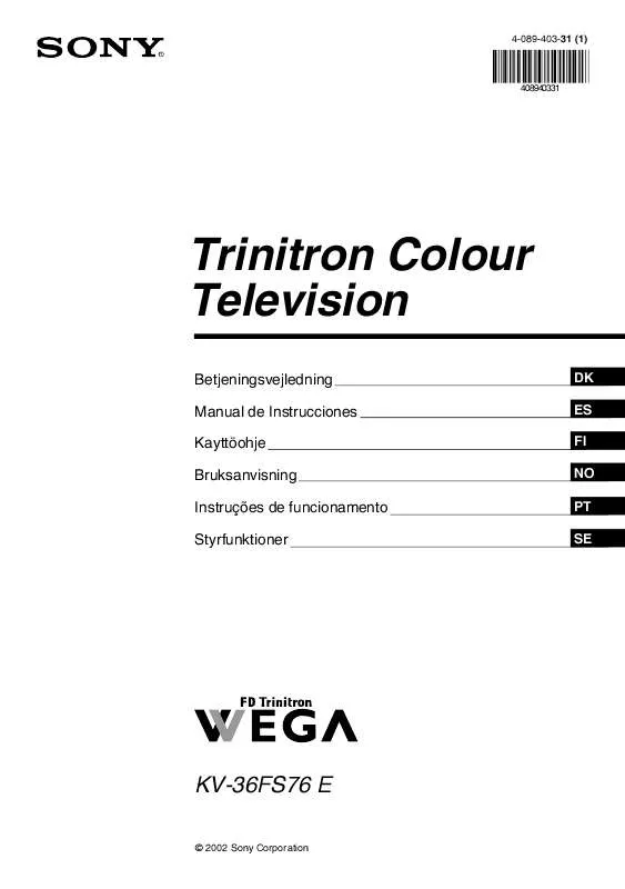 Mode d'emploi SONY KV-36FS76E