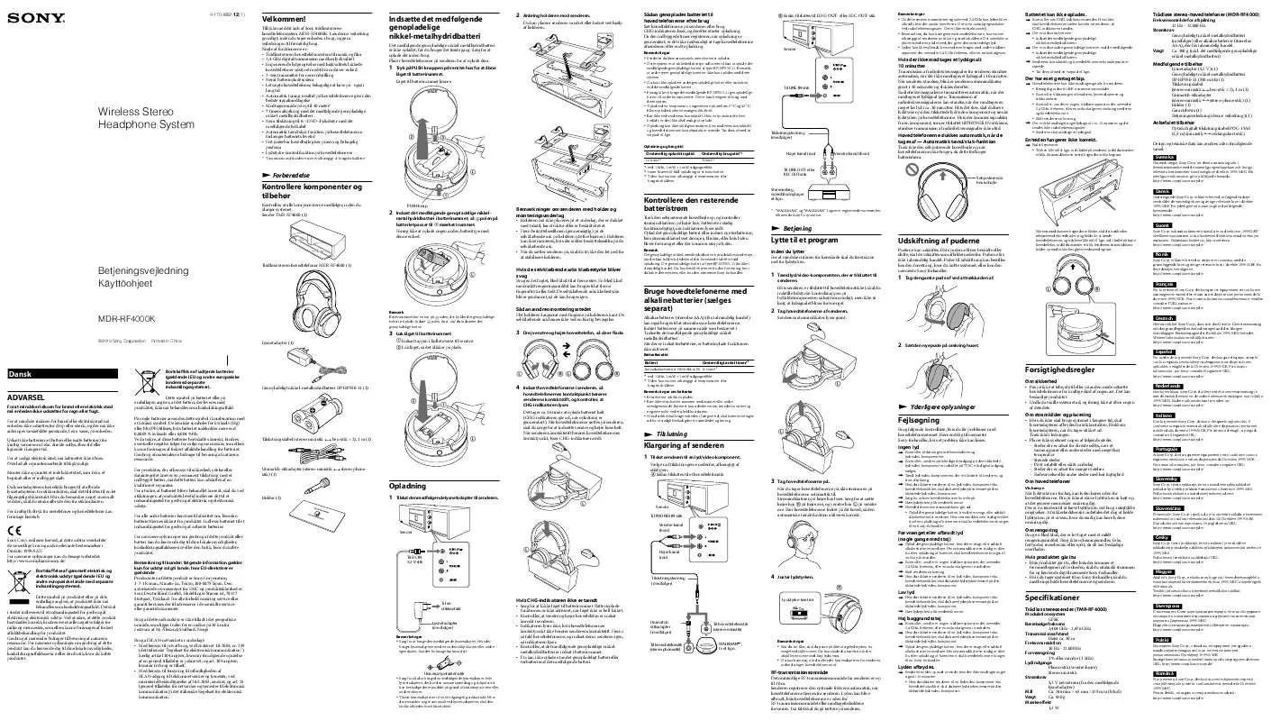 Mode d'emploi SONY MDR-RF4000K