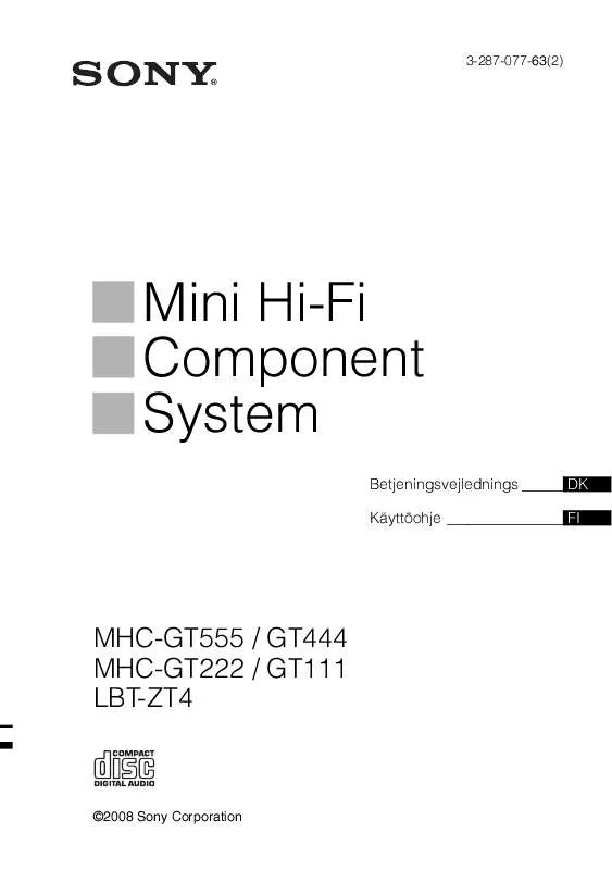 Mode d'emploi SONY MHC-GT222