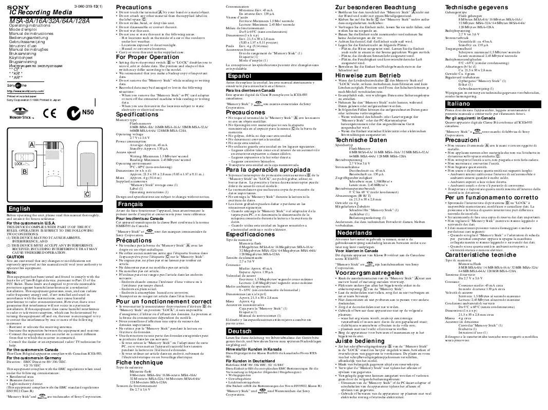 Mode d'emploi SONY MSA-8A