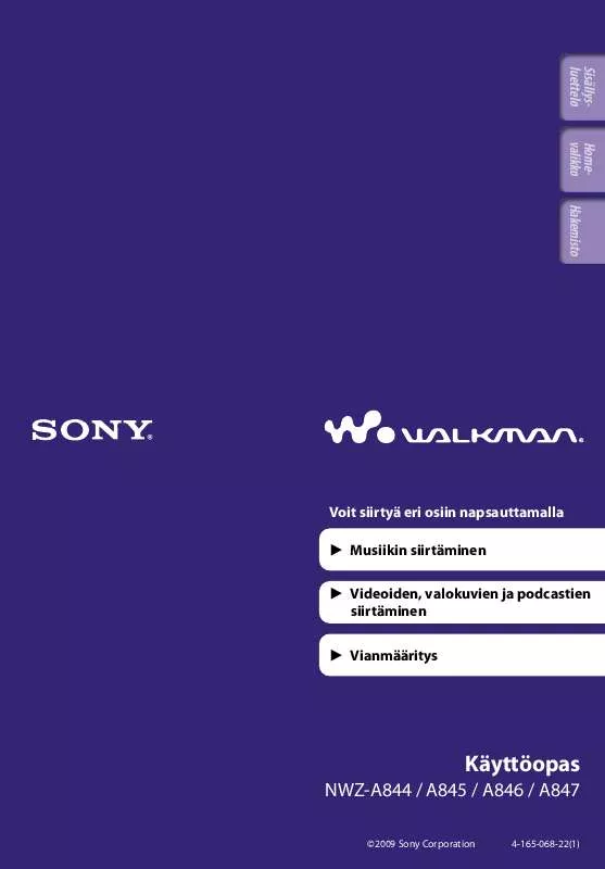 Mode d'emploi SONY NWZ-A845