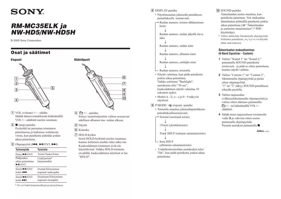 Mode d'emploi SONY RM-MC35ELK