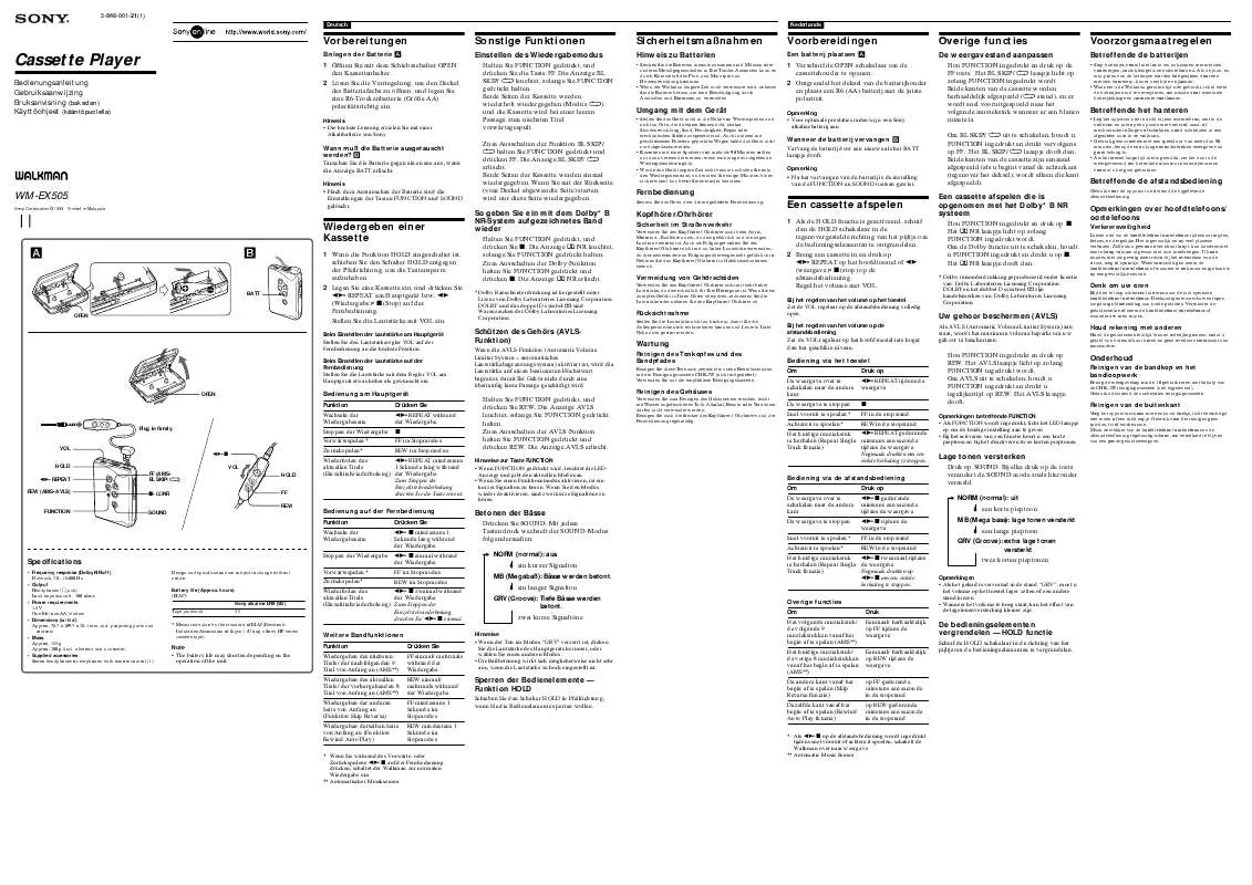 Mode d'emploi SONY WM-EX505