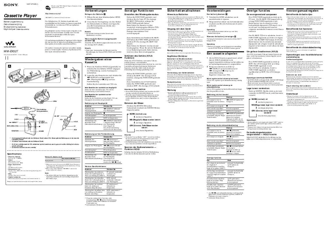 Mode d'emploi SONY WM-EX527