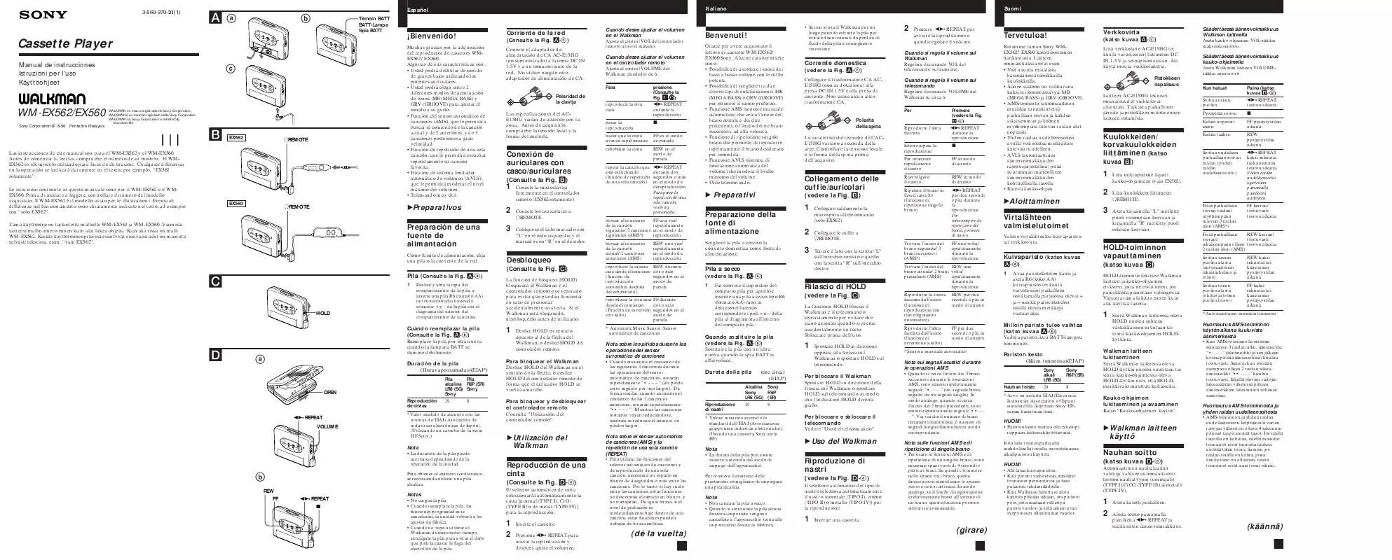 Mode d'emploi SONY WM-EX562