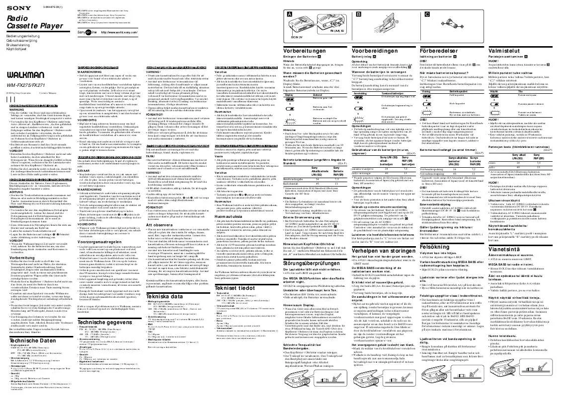 Mode d'emploi SONY WM-FX271