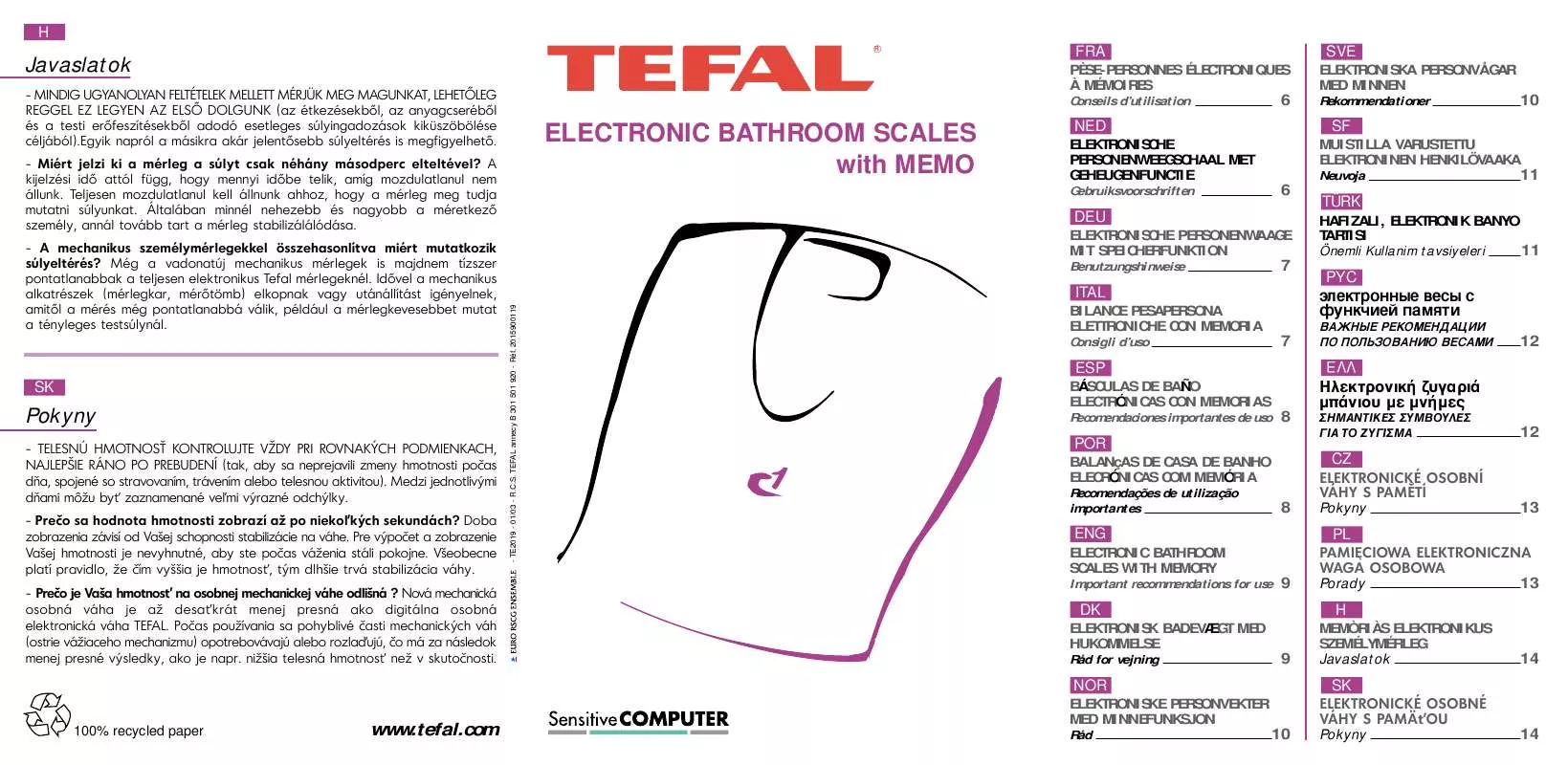 Mode d'emploi TEFAL ELECTRONIC BATHROOM SCALES WITH MEMO