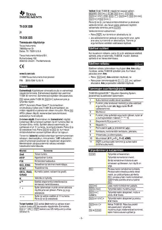 Mode d'emploi TEXAS INSTRUMENTS TI-30X IIS