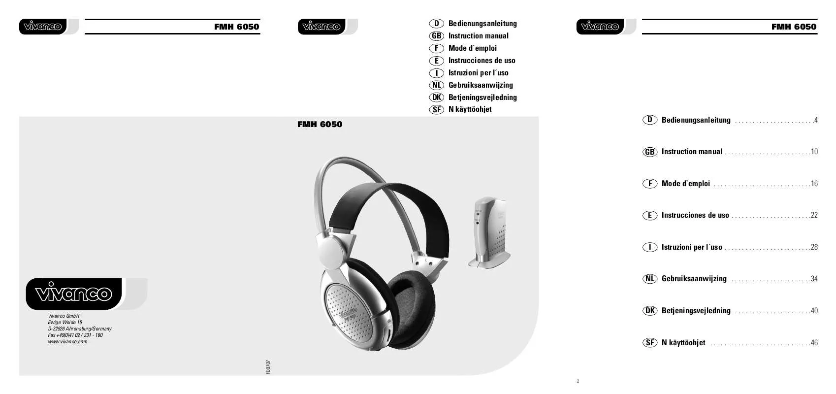 Mode d'emploi VIVANCO FMH 6050 RF HEADPHONE SET